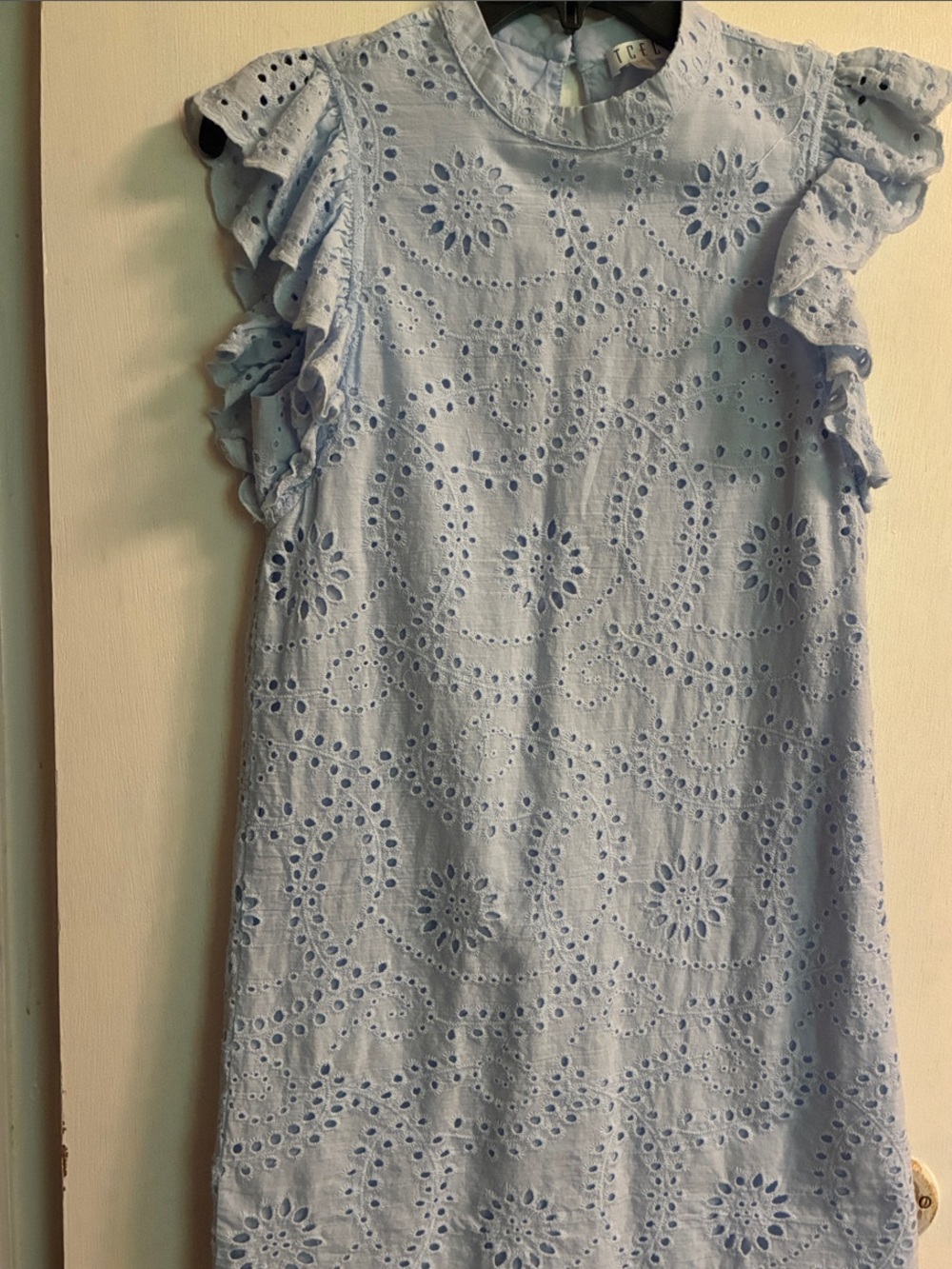 TCEC Light Blue Eyelet Ruffle Sleeve Dress